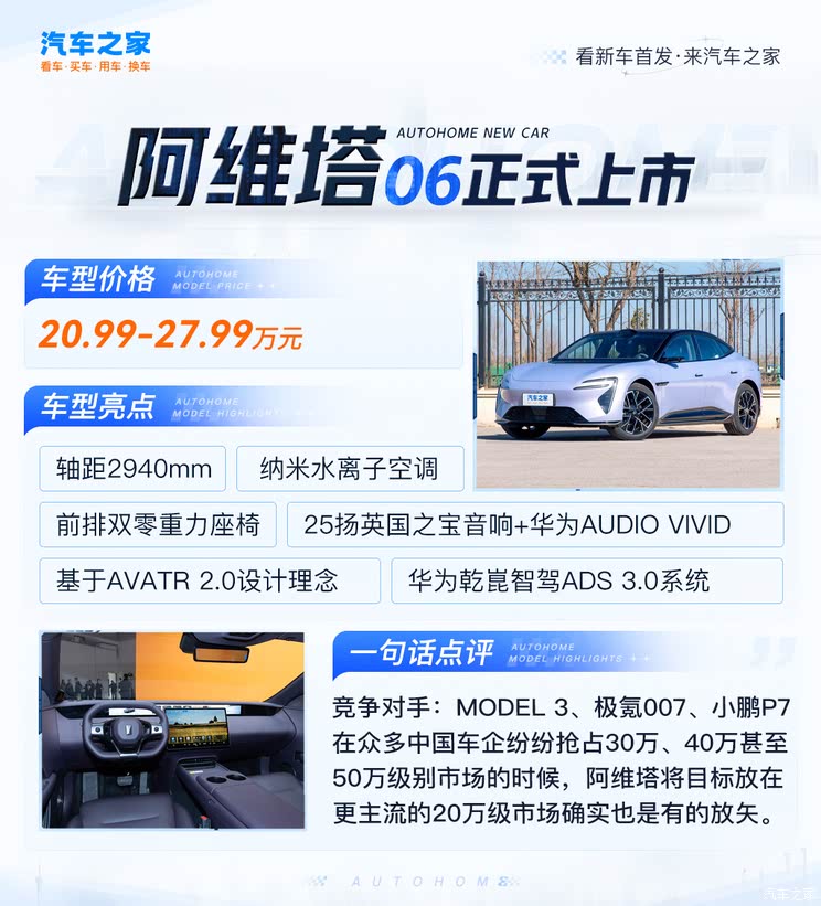 限时售19.19万起 提供纯电/增程动力选择 阿维塔06正式上市